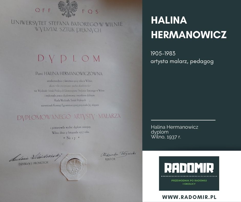 Dyplom ukończenia Wydziału Sztuk Pięknych Uniwersytetu Stefana Batorego w Wilnie przez Halinę Hermanowicz
