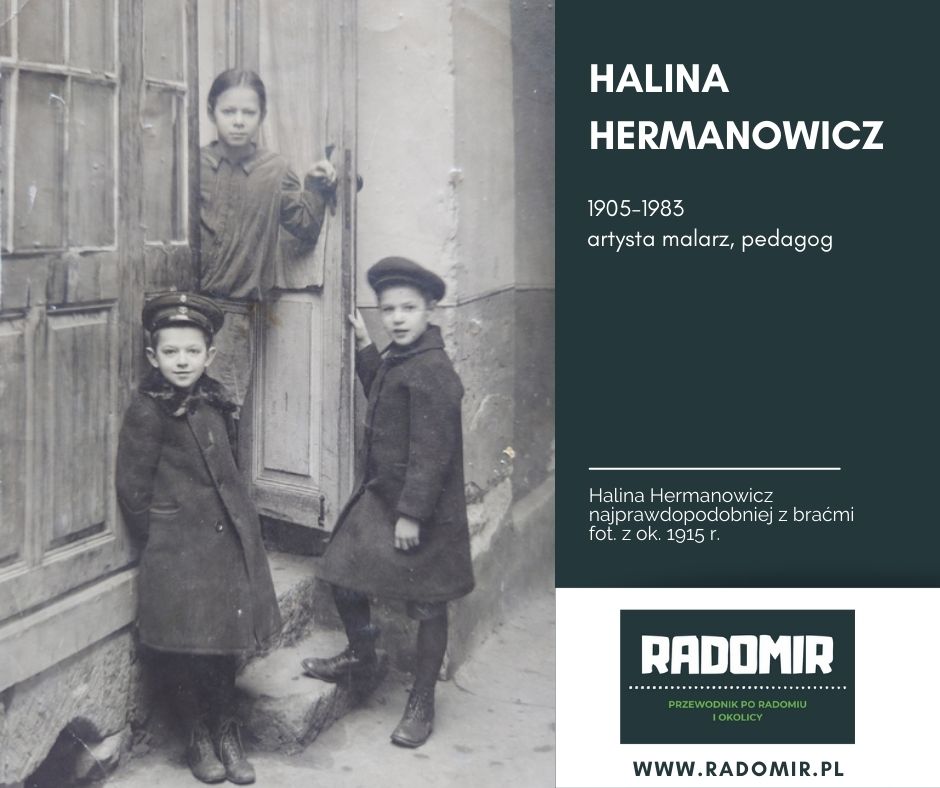 troje dzieci przed domem - 10 letnia Halina Hermanowicz i jej młodsi bracia