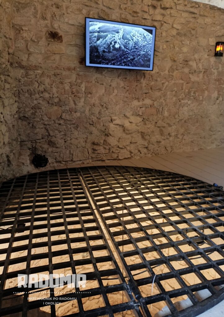 Zdjęcie metalowej kraty przykrywającej kamienną studnię - zamek w Iłży